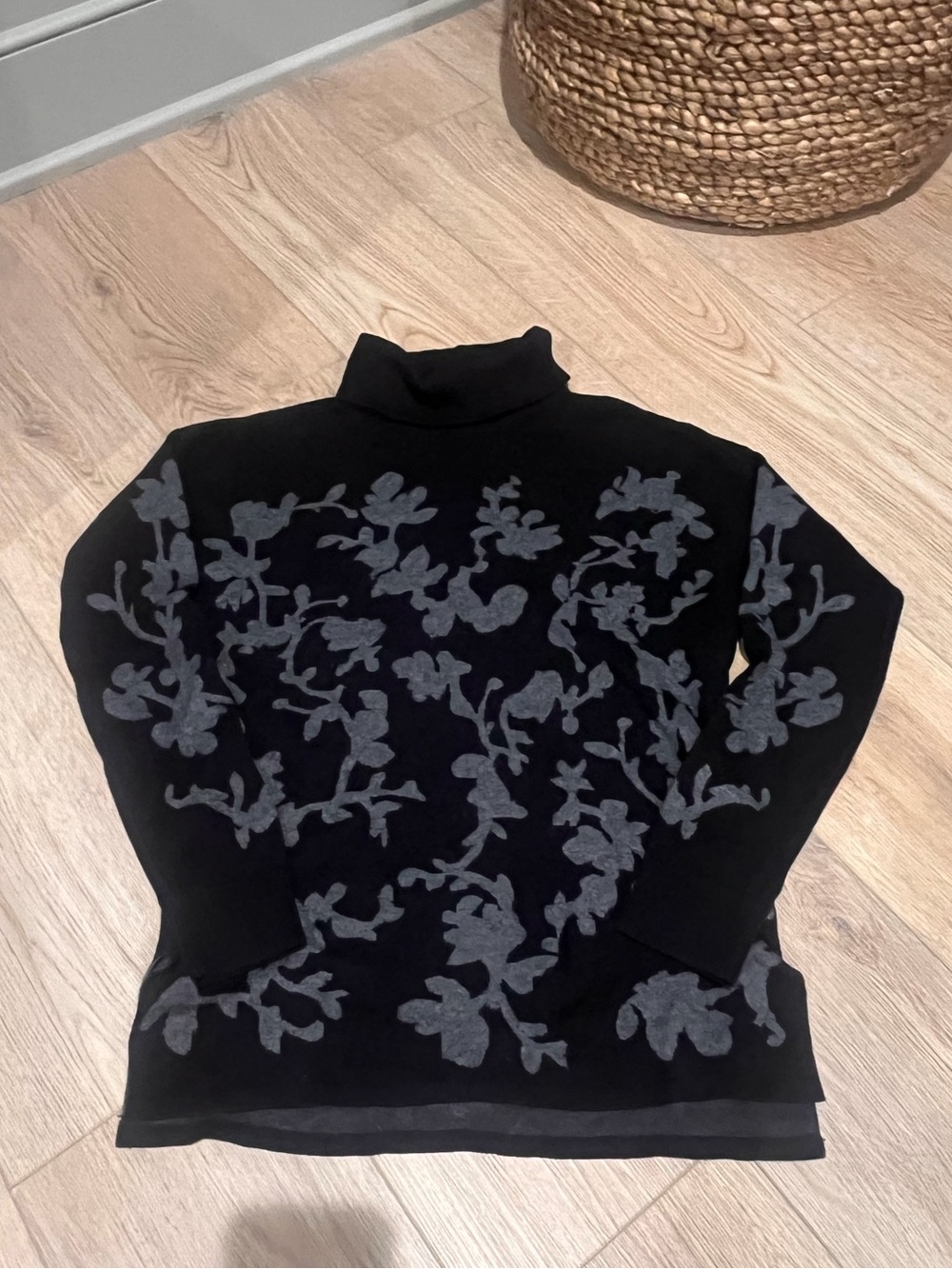 Lilla P Black Floral Turtleneck Sweater
